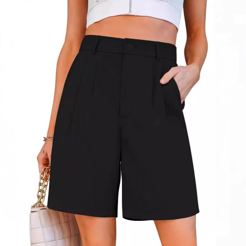 Európai és amerikai női rövidnadrágok, divatos, lezser, magas derekú, nyári, rugalmas derekú, rakott ruha, zsebes rövidnadrág