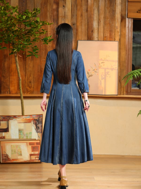 Haljina s kardiganom i vezom za veće veličine, jesen 2023., novi retro etnički stil, traper suknja velike veličine, 82621