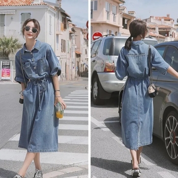 Farmerszoknya ruha Női nyári hosszú 2021 új pufók lány nagy méretű diákruha laza derék karcsúsító