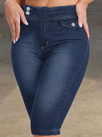 Határokon átnyúló Aliexpress sötétkék farmernadrág nőknek 2025 nyár új európai és amerikai stílusú középderekú karcsú, hétköznapi ötpontos nadrág