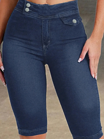 Határokon átnyúló Aliexpress sötétkék farmernadrág nőknek 2025 nyár új európai és amerikai stílusú középderekú karcsú, hétköznapi ötpontos nadrág