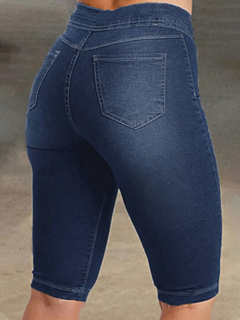 Határokon átnyúló Aliexpress sötétkék farmernadrág nőknek 2025 nyár új európai és amerikai stílusú középderekú karcsú, hétköznapi ötpontos nadrág