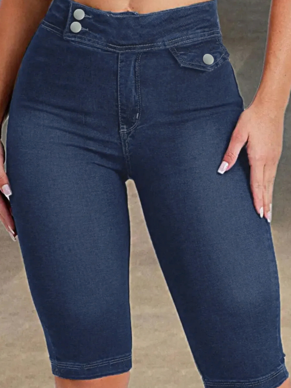 Határokon átnyúló Aliexpress sötétkék farmernadrág nőknek 2025 nyár új európai és amerikai stílusú középderekú karcsú, hétköznapi ötpontos nadrág