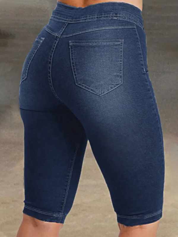 Határokon átnyúló Aliexpress sötétkék farmernadrág nőknek 2025 nyár új európai és amerikai stílusú középderekú karcsú, hétköznapi ötpontos nadrág