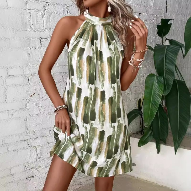 2024 m. tarpvalstybinė užsienio prekyba Europos ir Amerikos moterims 2024 m. pavasario ir vasaros be rankovių seksuali suknelė be nugaros su sijonu ir marginta kaklo dalimi