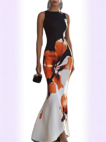 2025 Ευρωπαϊκό και Αμερικανικό Διασυνοριακό Amazon Independent Station Τυπωμένο Κομψό Μακρύ Φόρεμα Νέο Αμάνικο