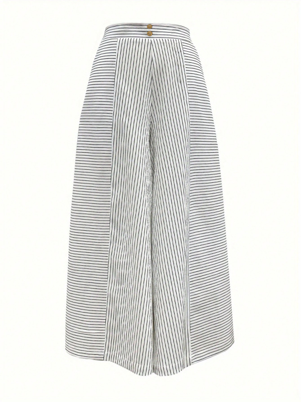 Amazon európai és amerikai határokon átnyúló külkereskedelmi női ruházat 2025 lezser csíkos bő szárú nadrág gombos díszítésű laza nadrág