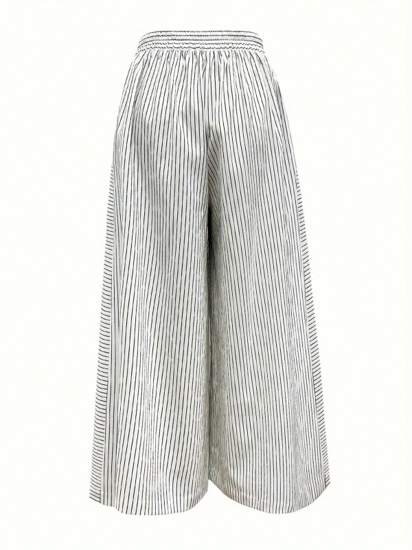 Amazon európai és amerikai határokon átnyúló külkereskedelmi női ruházat 2025 lezser csíkos bő szárú nadrág gombos díszítésű laza nadrág