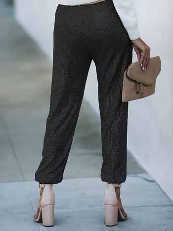 Есенни и зимни панталони с пайети, висока талия, широки крачоли, тесни прави панталони за жени, мързеливи, свободни и драпирани