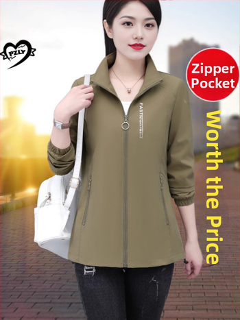 Γυναικείο παλτό με κάθετο γιακά, άνοιξη και φθινόπωρο 2025, νέο στυλ, για μεσήλικες μητέρες, χαλαρό, plus size, casual, κοντό μπουφάν, γυναικείο