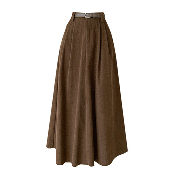 Μακριά φούστα για γυναίκες 2024 Φθινόπωρο και Χειμώνας Νέα ψηλόμεση φούστα με μεγάλο τελείωμα και πτυχώσεις που καλύπτει τον καβάλο, λεπτό λουκ από κοτλέ, μεσαίου μήκους