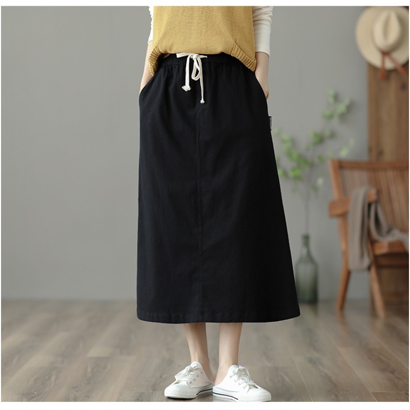 2025 tavaszi és nyári új stílusú művészi retró magas derekú karcsúsító midi szoknya nőknek 8337