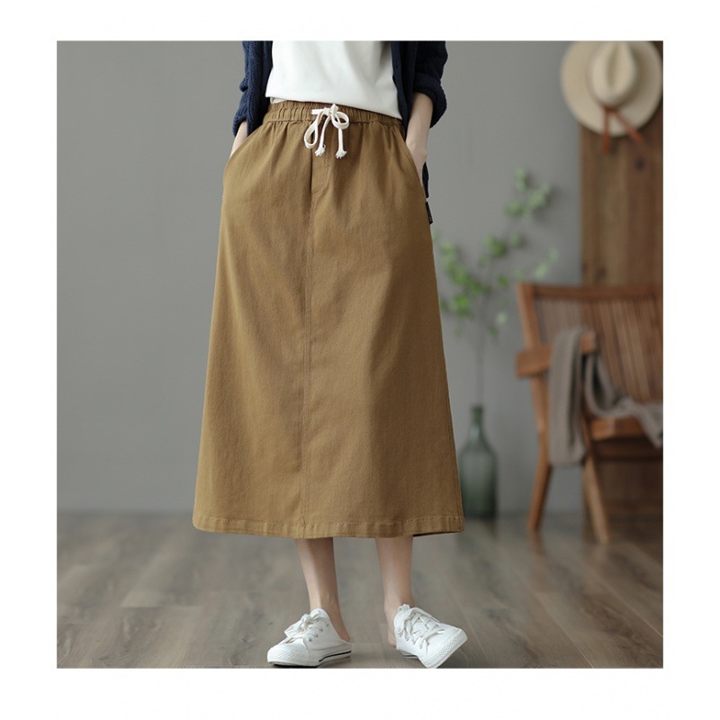 2025 tavaszi és nyári új stílusú művészi retró magas derekú karcsúsító midi szoknya nőknek 8337