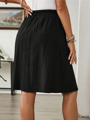 Ευρωπαϊκή και Αμερικανική Διασυνοριακή Καλοκαιρινή Φούστα με Ημιελαστική Μέση, Λογοτεχνική, Casual, Ριχτή, Μονόπετη Φούστα σε Γραμμή Α μεσαίου Μήκους