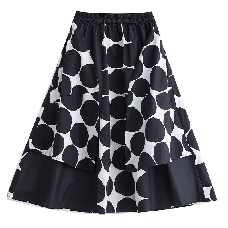 Fustă casual de vară 2023, nouă, lejeră, mărime mare, culoare solidă închisă, cu buline mari, cu cusături personalizate