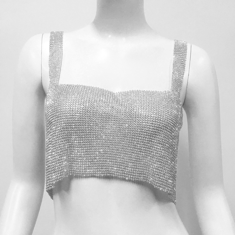 Nyári európai és amerikai ruhadizájn, gyémántokkal kirakott fém pántos felsőrész nőknek, szexi alsómellény külső viseletnek