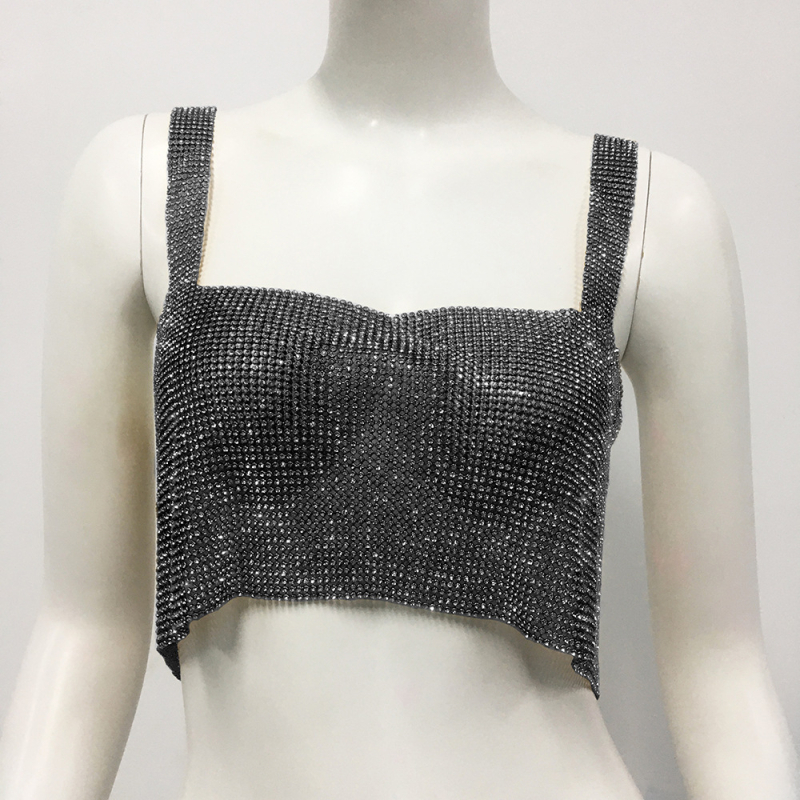 Nyári európai és amerikai ruhadizájn, gyémántokkal kirakott fém pántos felsőrész nőknek, szexi alsómellény külső viseletnek