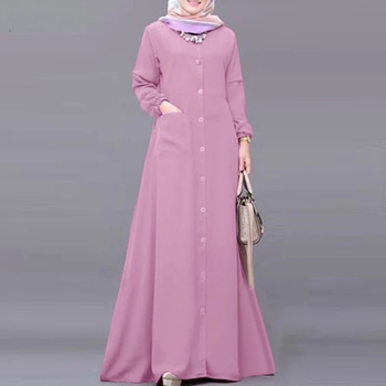 2024 Μονόχρωμο πουκάμισο με τσέπη και μακριά μανίκια από τη Μέση Ανατολή, φαρδύ φόρεμα, ευέλικτο, κομψό και χαριτωμένο