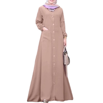 2024 Μονόχρωμο πουκάμισο με τσέπη και μακριά μανίκια από τη Μέση Ανατολή, φαρδύ φόρεμα, ευέλικτο, κομψό και χαριτωμένο