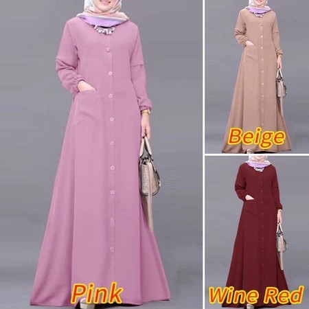 2024-es közel-keleti muszlim egyszínű, foltzsebes, hosszú ujjú ing, bő ruha, sokoldalú, elegáns és kecses