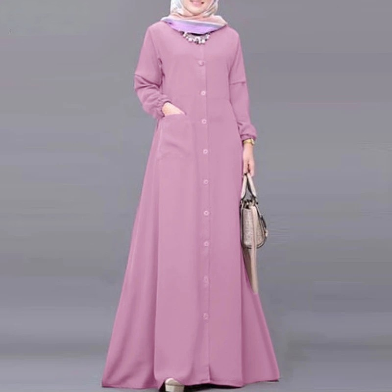 2024-es közel-keleti muszlim egyszínű, foltzsebes, hosszú ujjú ing, bő ruha, sokoldalú, elegáns és kecses