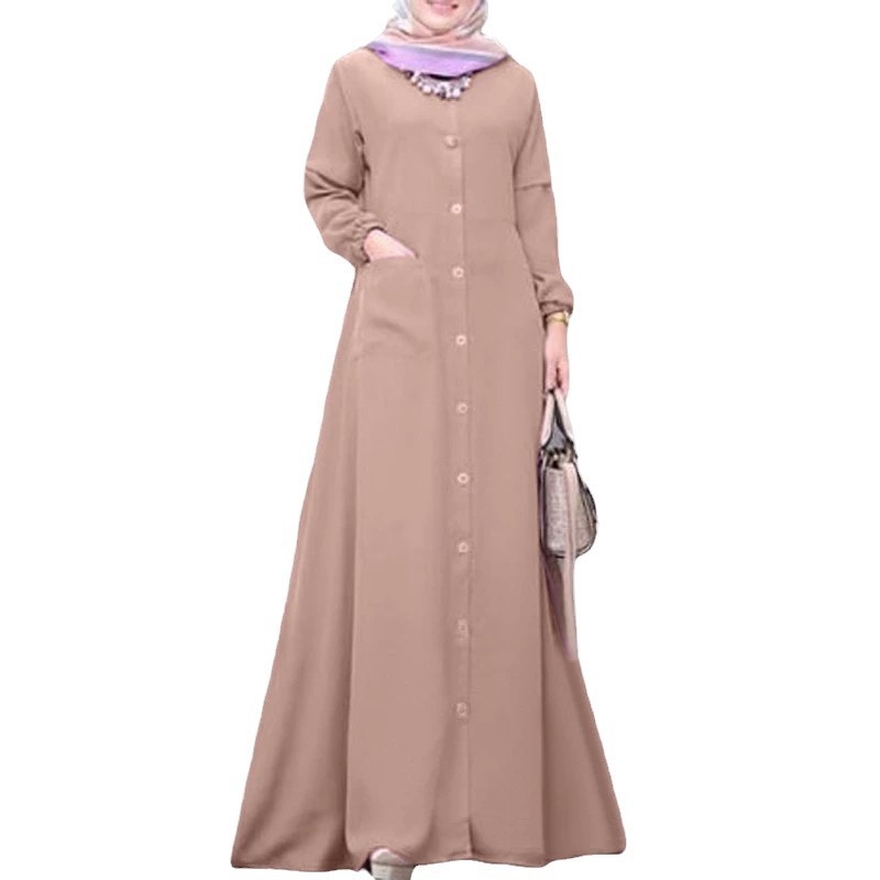 2024-es közel-keleti muszlim egyszínű, foltzsebes, hosszú ujjú ing, bő ruha, sokoldalú, elegáns és kecses
