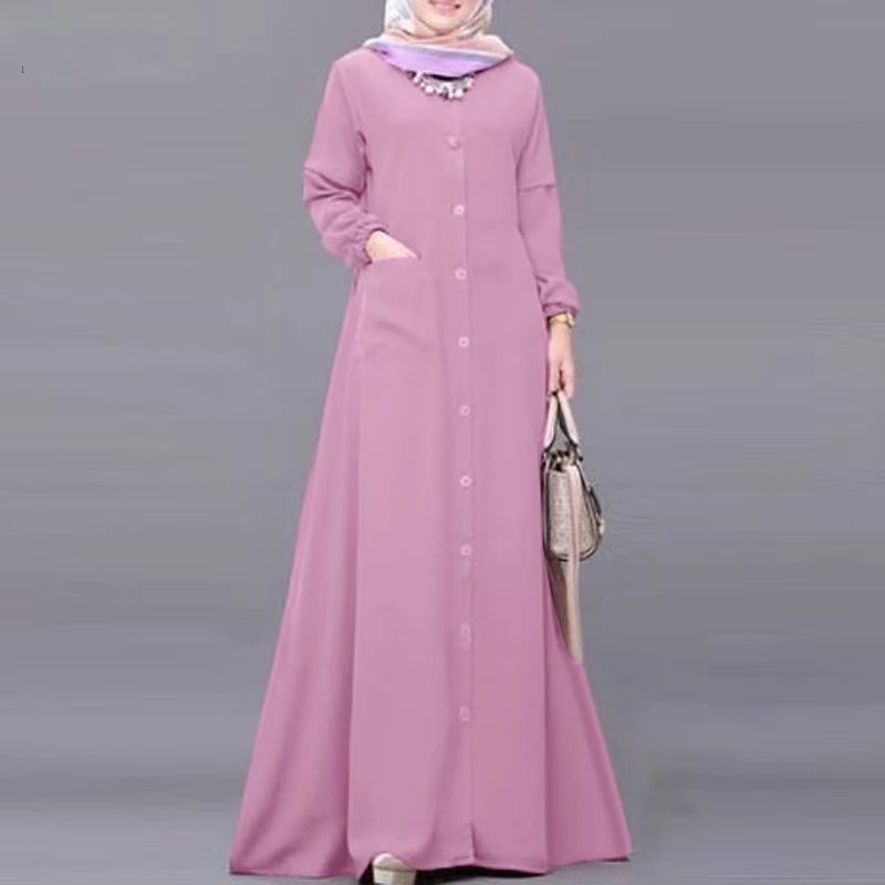 2024-es közel-keleti muszlim egyszínű, foltzsebes, hosszú ujjú ing, bő ruha, sokoldalú, elegáns és kecses