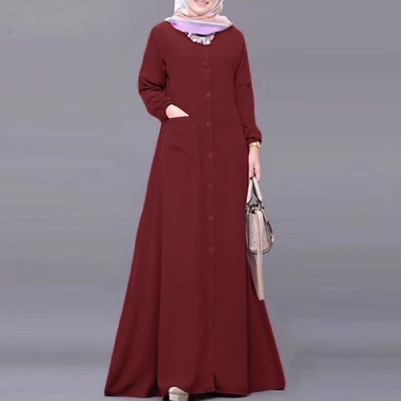 2024-es közel-keleti muszlim egyszínű, foltzsebes, hosszú ujjú ing, bő ruha, sokoldalú, elegáns és kecses