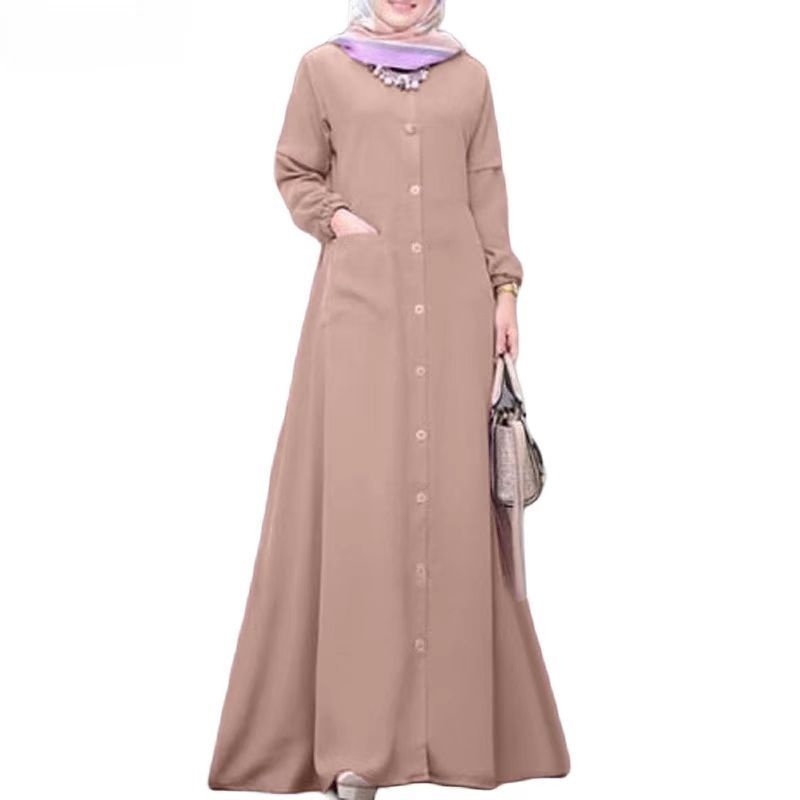 2024-es közel-keleti muszlim egyszínű, foltzsebes, hosszú ujjú ing, bő ruha, sokoldalú, elegáns és kecses