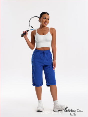 CrossBorder női rövidnadrág, divatos, lezser strandnadrág, háromnegyedes rövidnadrág rugalmas derékkal, húzózsinórral és gombdíszítéssel