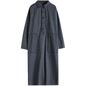 Tavaszi japán stílusú dupla zsebes farmerruha pufók lányoknak, hosszú ujjú, laza, retró, nagy méretű női viselet