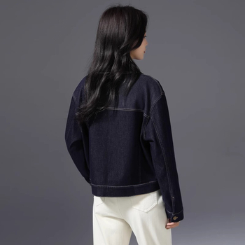 Vintage sötétkék POLO galléros farmerkabát, női 2024 tavaszi és őszi új, lezser motoros rövid dzseki felső
