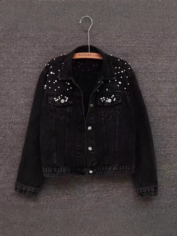 Νέο ευέλικτο τζιν μπουφάν βαρέως τύπου με χάντρες για γυναίκες στη Νοτιοανατολική Ασία, λεπτό μεγάλο τζιν μπουφάν για φοιτητές από το Ευρωπαϊκό Station