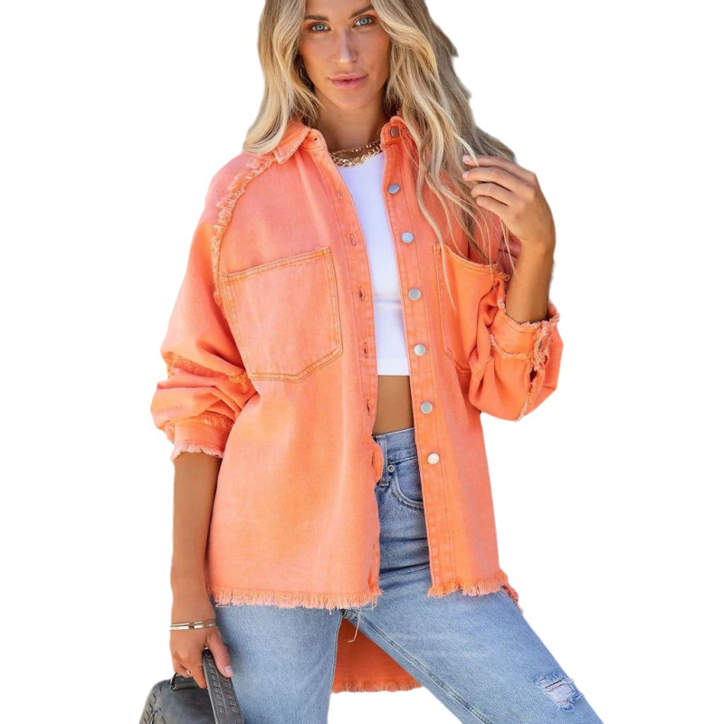 Ευρωπαϊκό και αμερικανικό ρετρό τζιν παλτό μεσαίου μήκους 2023 νέο φουντωτό τζιν τοπ με φαρδιά φούντα γυναικεία ρούχα Amazon crossborder