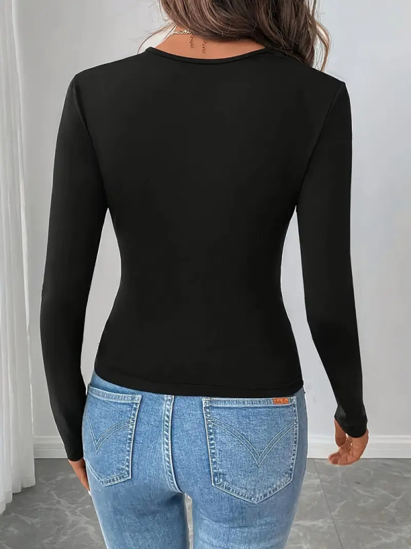 Európai és amerikai, határokon átnyúló Amazon Slim Top női hosszú ujjú divatos új póló, lezser, fekete, egyszínű, rugalmas