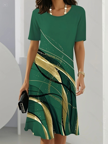 Temu Aliexpress Φόρεμα με στρογγυλή λαιμόκοψη, μοντέρνα, casual, floral σχέδιο, ψηφιακή εκτύπωση, σε καυτές πωλήσεις, για γυναίκες