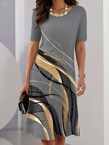 Temu Aliexpress Φόρεμα με στρογγυλή λαιμόκοψη, μοντέρνα, casual, floral σχέδιο, ψηφιακή εκτύπωση, σε καυτές πωλήσεις, για γυναίκες