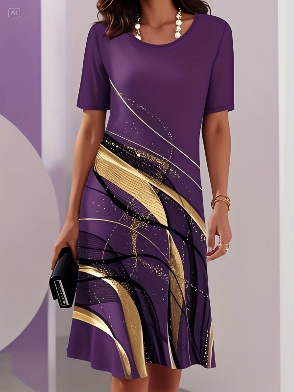 Temu Aliexpress Hot Selling virágmintás 3D digitális nyomtatású divatos alkalmi, bő női kerek nyakú ruha