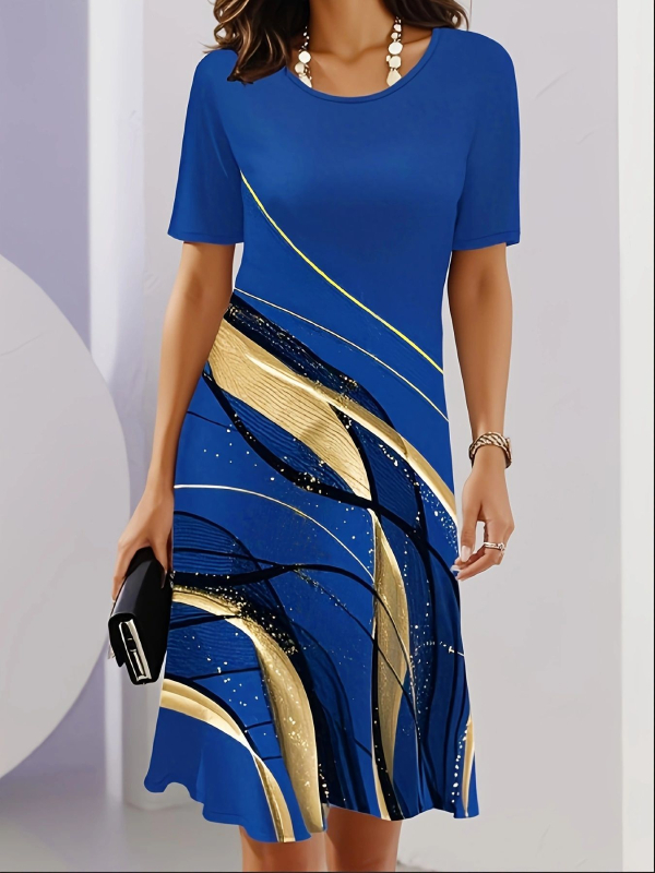 Temu Aliexpress Hot Selling virágmintás 3D digitális nyomtatású divatos alkalmi, bő női kerek nyakú ruha