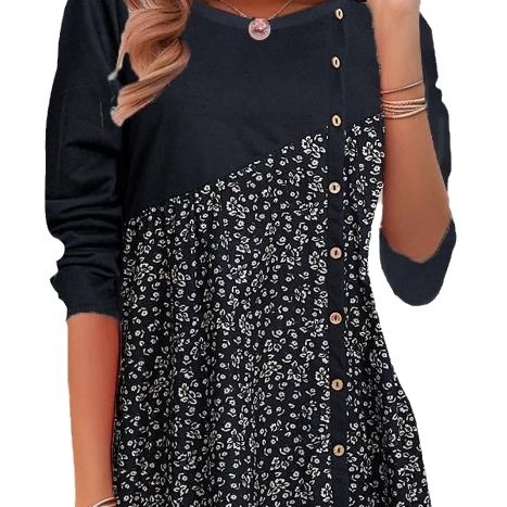 Amazon határokon átnyúló női tavaszi nyári őszi új női hosszú ujjú felső, divatos, hétköznapi, kerek nyakú, nyomtatásos, varrásos