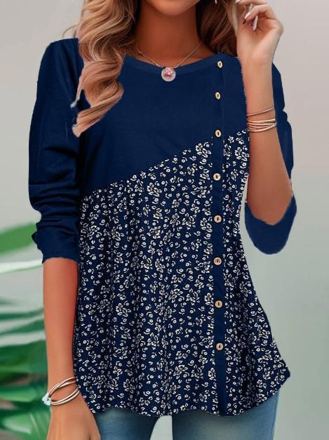 Amazon határokon átnyúló női tavaszi nyári őszi új női hosszú ujjú felső, divatos, hétköznapi, kerek nyakú, nyomtatásos, varrásos