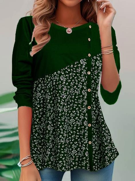 Amazon határokon átnyúló női tavaszi nyári őszi új női hosszú ujjú felső, divatos, hétköznapi, kerek nyakú, nyomtatásos, varrásos