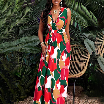 2025 Amazon Crossborder Νέο Κομψό Σέξι Φόρεμα με V-Neck για Ευρωπαίες και Αμερικανίδες, σε Σύγκριση με Κομψό Στάμπα και Σέξι Αμάνικο