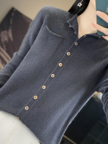 Γυναικεία μάλλινη ζακέτα με στρογγυλή λαιμόκοψη, ζεστό πλεκτό τοπ από κασμίρ, φιλικό προς το δέρμα, ασορτί παλτό για την άνοιξη και το φθινόπωρο