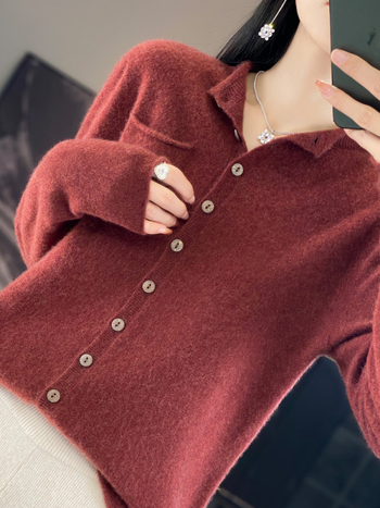 Γυναικεία μάλλινη ζακέτα με στρογγυλή λαιμόκοψη, ζεστό πλεκτό τοπ από κασμίρ, φιλικό προς το δέρμα, ασορτί παλτό για την άνοιξη και το φθινόπωρο