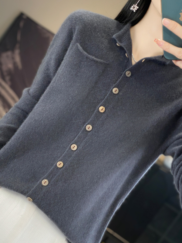 Γυναικεία μάλλινη ζακέτα με στρογγυλή λαιμόκοψη, ζεστό πλεκτό τοπ από κασμίρ, φιλικό προς το δέρμα, ασορτί παλτό για την άνοιξη και το φθινόπωρο