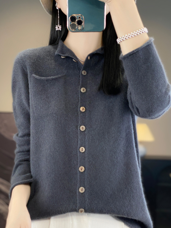 Γυναικεία μάλλινη ζακέτα με στρογγυλή λαιμόκοψη, ζεστό πλεκτό τοπ από κασμίρ, φιλικό προς το δέρμα, ασορτί παλτό για την άνοιξη και το φθινόπωρο