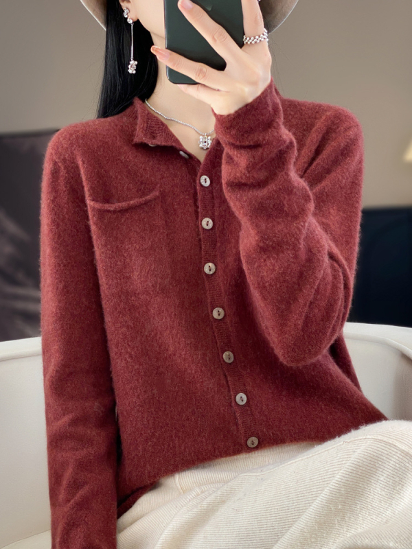 Γυναικεία μάλλινη ζακέτα με στρογγυλή λαιμόκοψη, ζεστό πλεκτό τοπ από κασμίρ, φιλικό προς το δέρμα, ασορτί παλτό για την άνοιξη και το φθινόπωρο