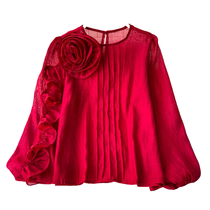 Francia udvari stílusú ing, tavaszi ing 2025, új, csúcskategóriás, Sense háromdimenziós, virágmintás, hálós, laza, karcsúsító felső