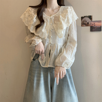 [Poes kuummüük] Pitsiline nukukraega parema õlaga šifoonsärk naistele 2025. aasta kevadine uus suur suurus paks mm rasketööstus